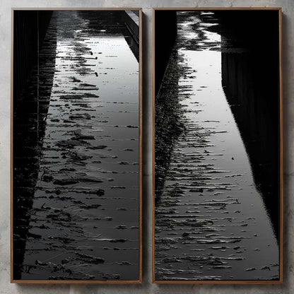 Set of 2 Large Black Abstract Art on Canvas Black Abstract Wall Art Black Abstract Texture Painting