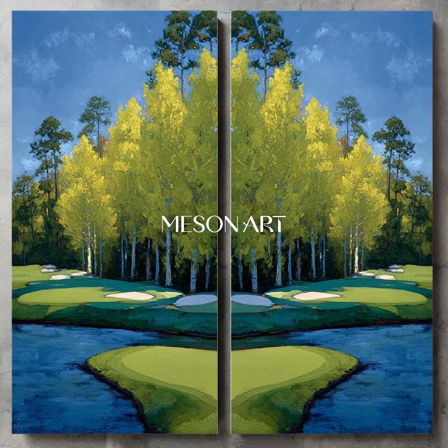 Large Handmade Blue Landscape Painting 2-piece Set Scenary Art Hallway