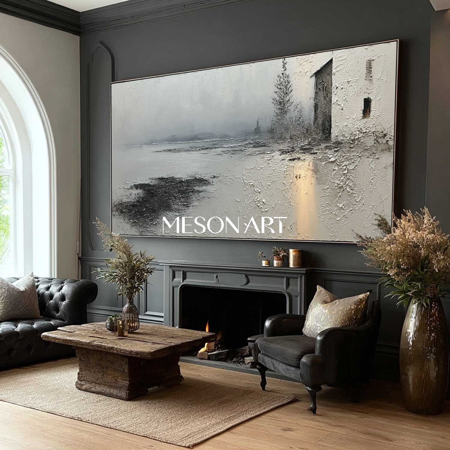 Large Grey Minimalist Landscape Oil Painting Grey Minimalist Wall Art