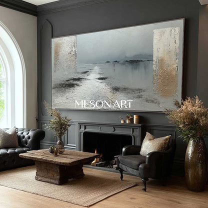 3D Light Grey Abstract Canvas Landscape Wall Painting Wabi-Sabi Art