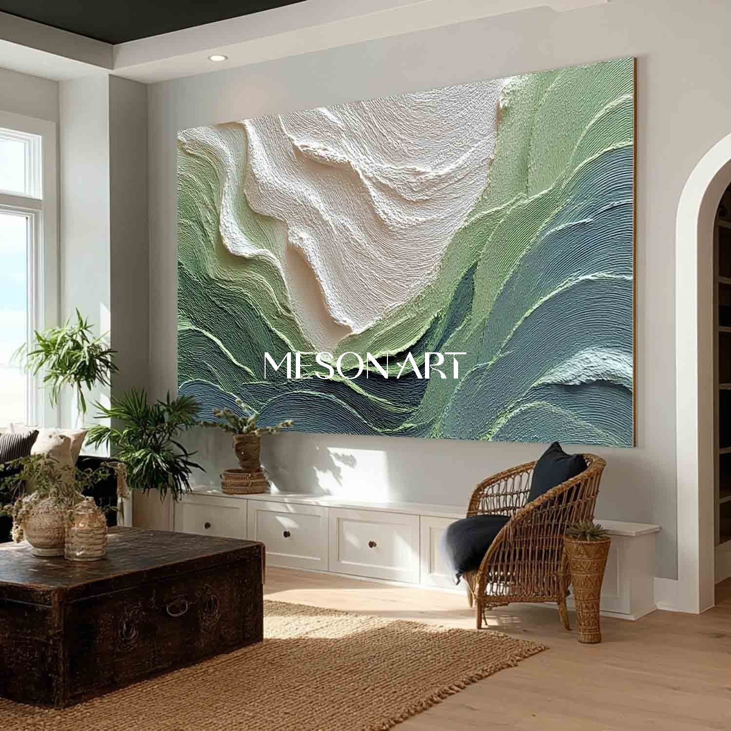 Large Green Landscape Texture Painting Green Landscape Canvas Wall Art for Living Room
