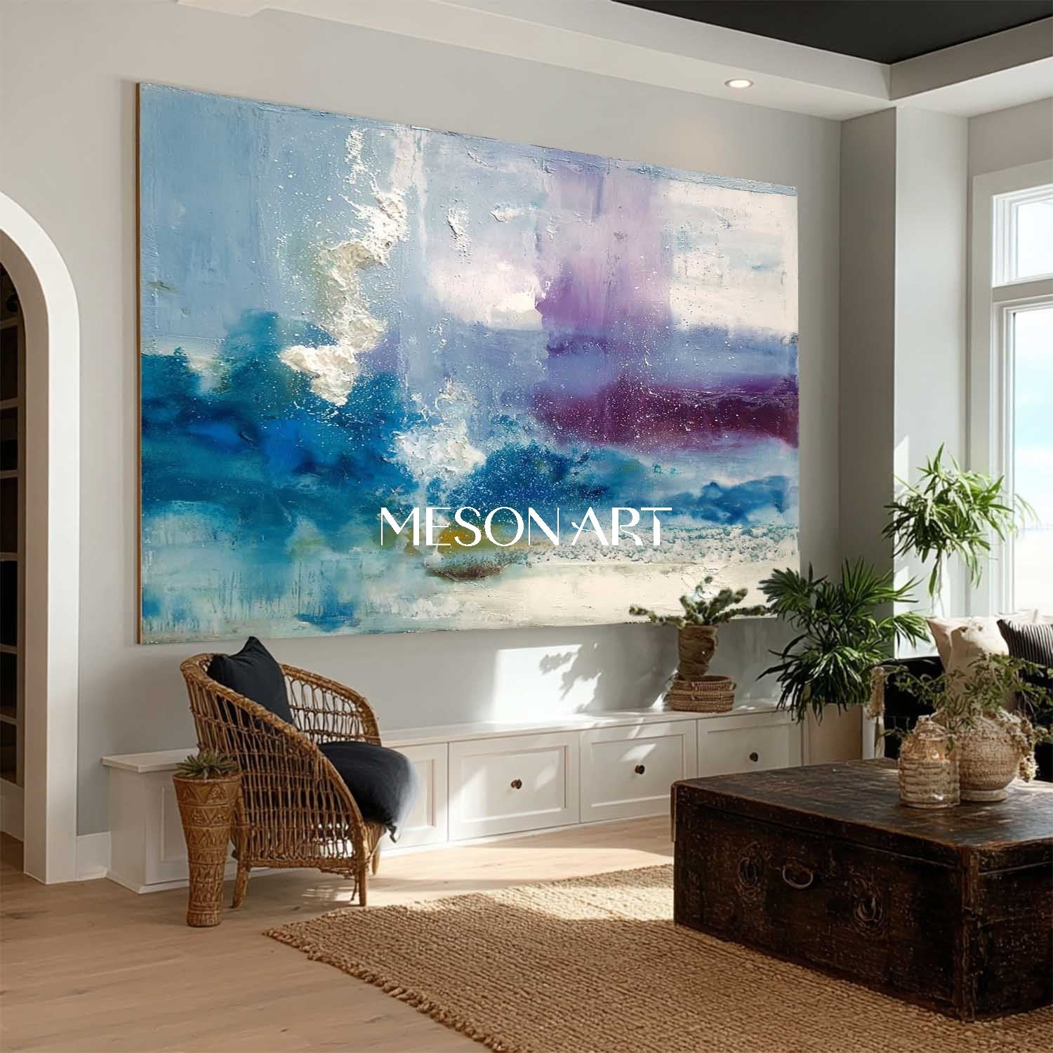 Large Wall Blue Abstract Art for Sale Blue Textured Canvas Painting