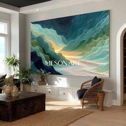 3D Large Living Room Green Abstract Landscape Canvas Wall Art for Sale