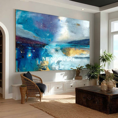 Large Wall Abstract Blue Texture Canvas Painting Blue Abstract Art