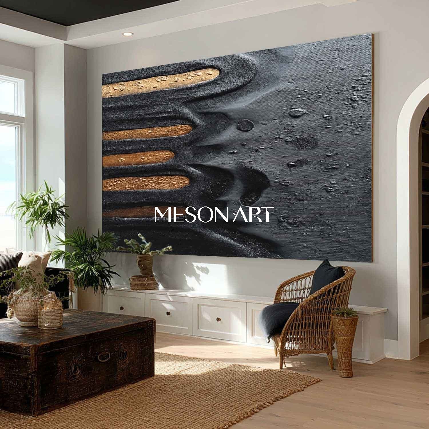 Shop Black Large Textured Minimalist Abstract Art Modern Living Room