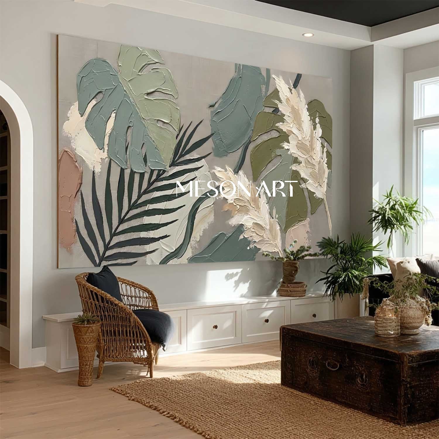 Sage Green Wall Art Boho Wall Decor Botanical Canvas Painting Neutral Home Decor