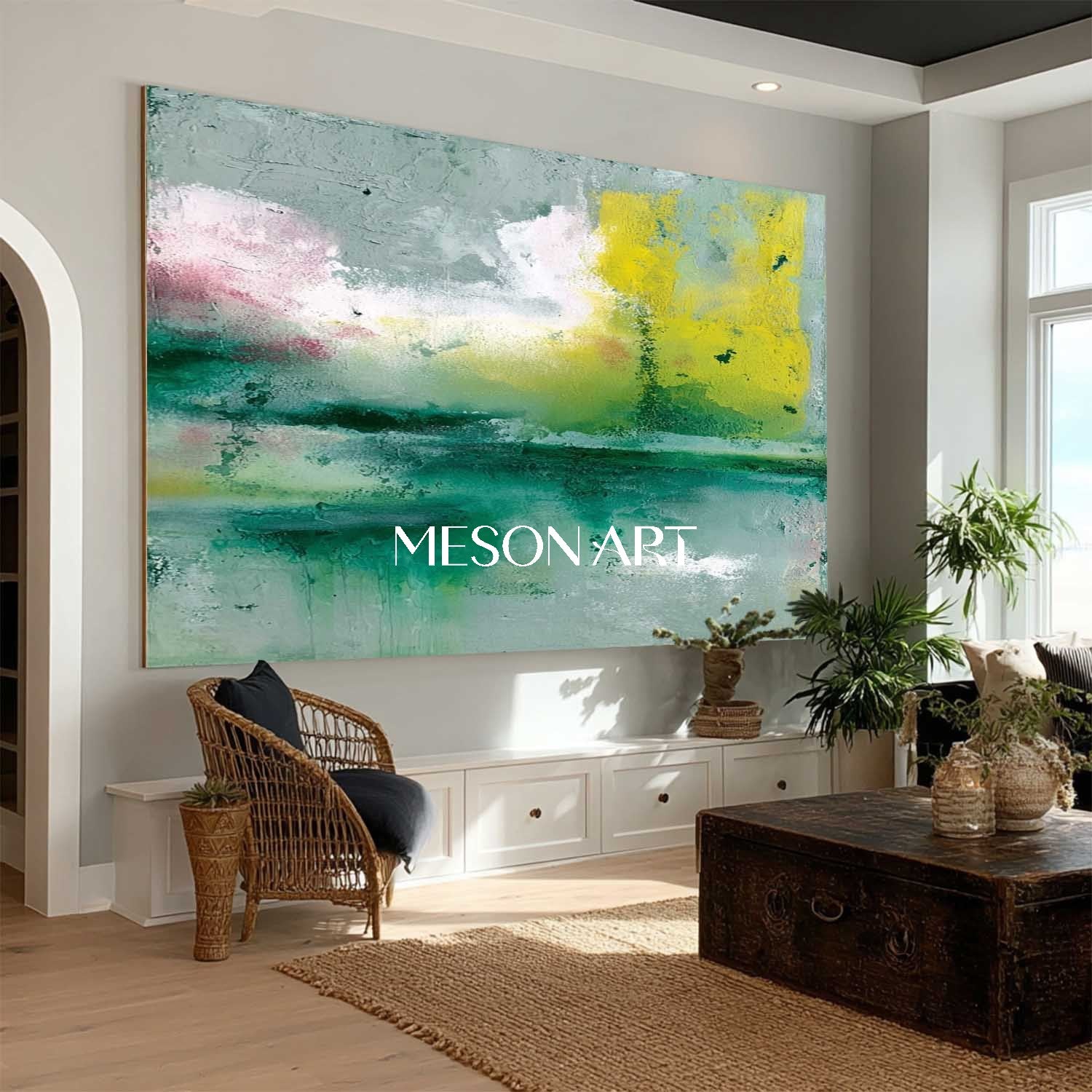 Large Light Green Abstract Art Light Green Wall Decor for Living Room