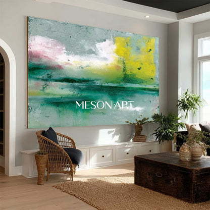 Large Light Green Abstract Art Light Green Wall Decor for Living Room