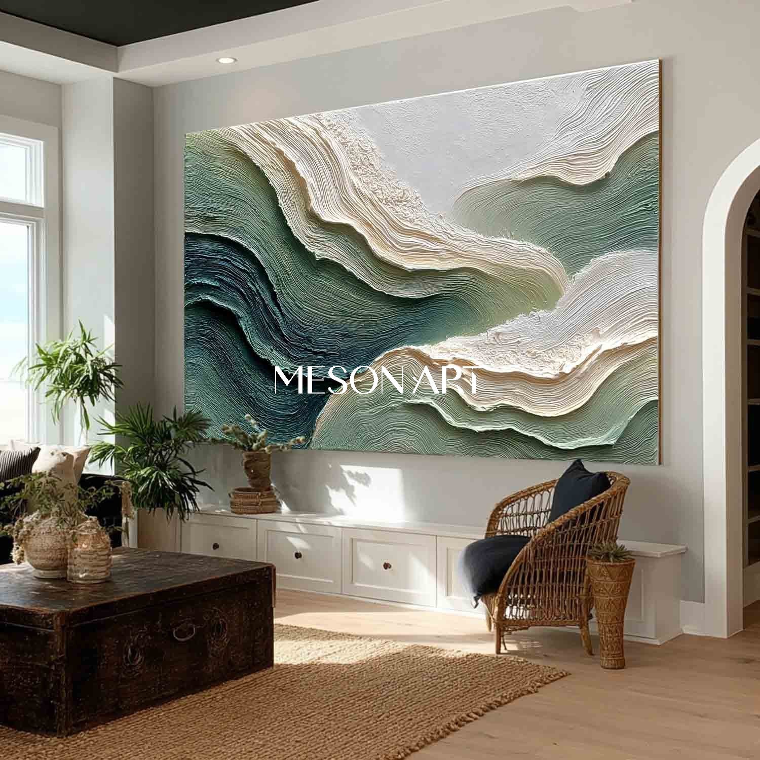 3D Green Mountain Texture Canvas Wall Painting Green Gable Wall Decor
