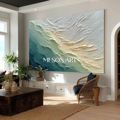 3D Green and White Abstract Textured Canvas Art Modern Wall Decor Painting