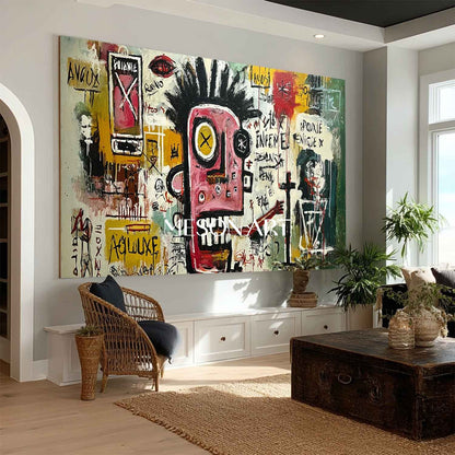 Basquiat Style Abstract Graffiti Hand Painted Canvas Urban Wall Art 