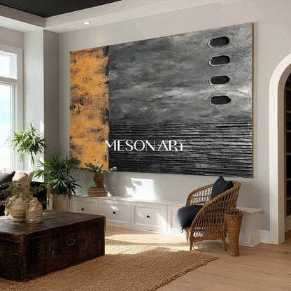 Large Hand-Painted Wabi-Sabi Black Abstract Art Canvas Living Room