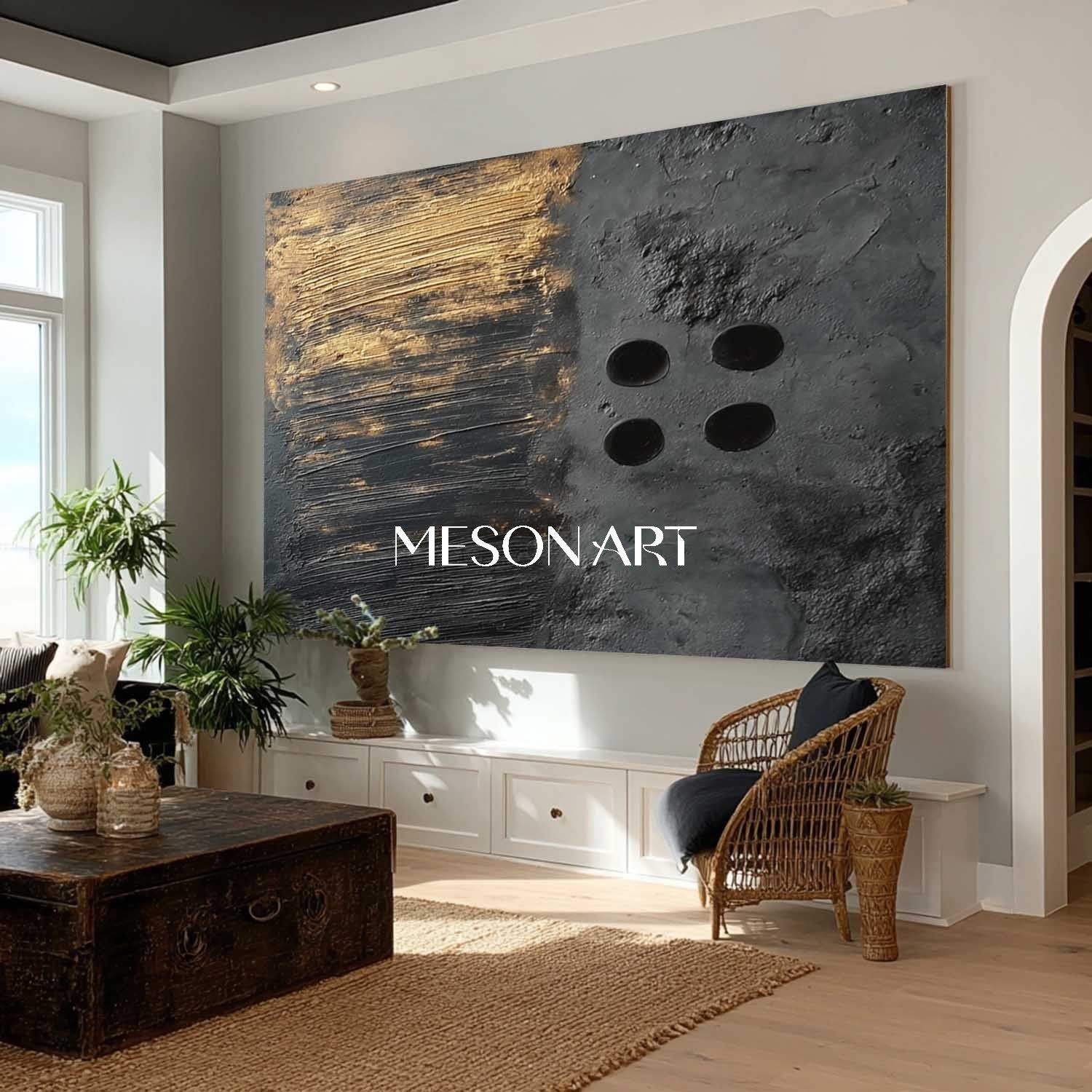 Black Wabi-Sabi Textured Painting MInimalist Abstract Wall Art Hallway