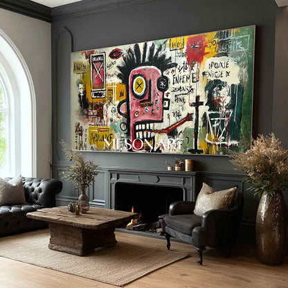 Basquiat Style Abstract Graffiti Hand Painted Canvas Urban Wall Art 