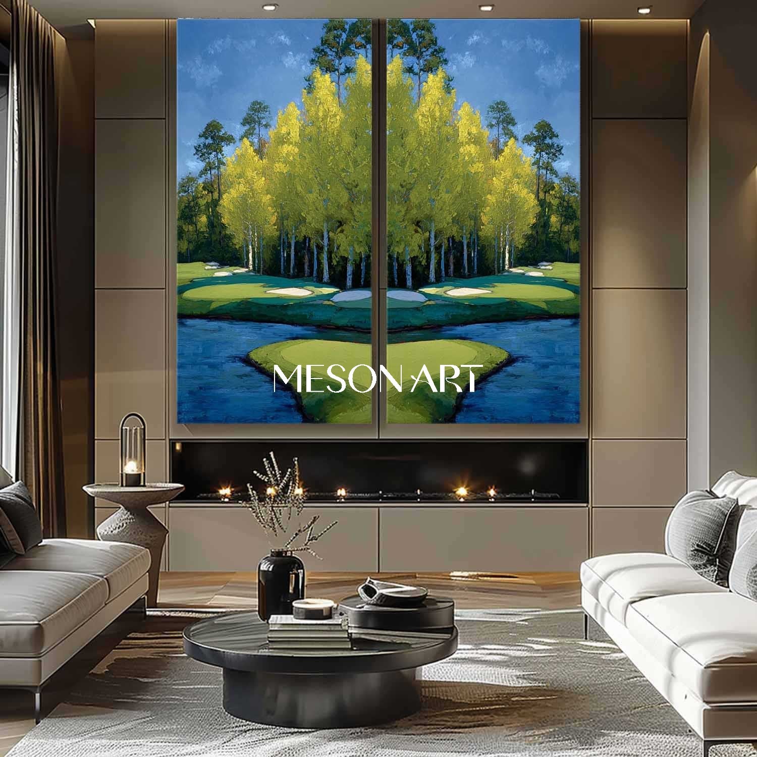 Large Handmade Blue Landscape Painting 2-piece Set Scenary Art Hallway