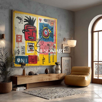 Large Urban Graffiti Canvas Yellow Handmade Statement Wall Art On Sale