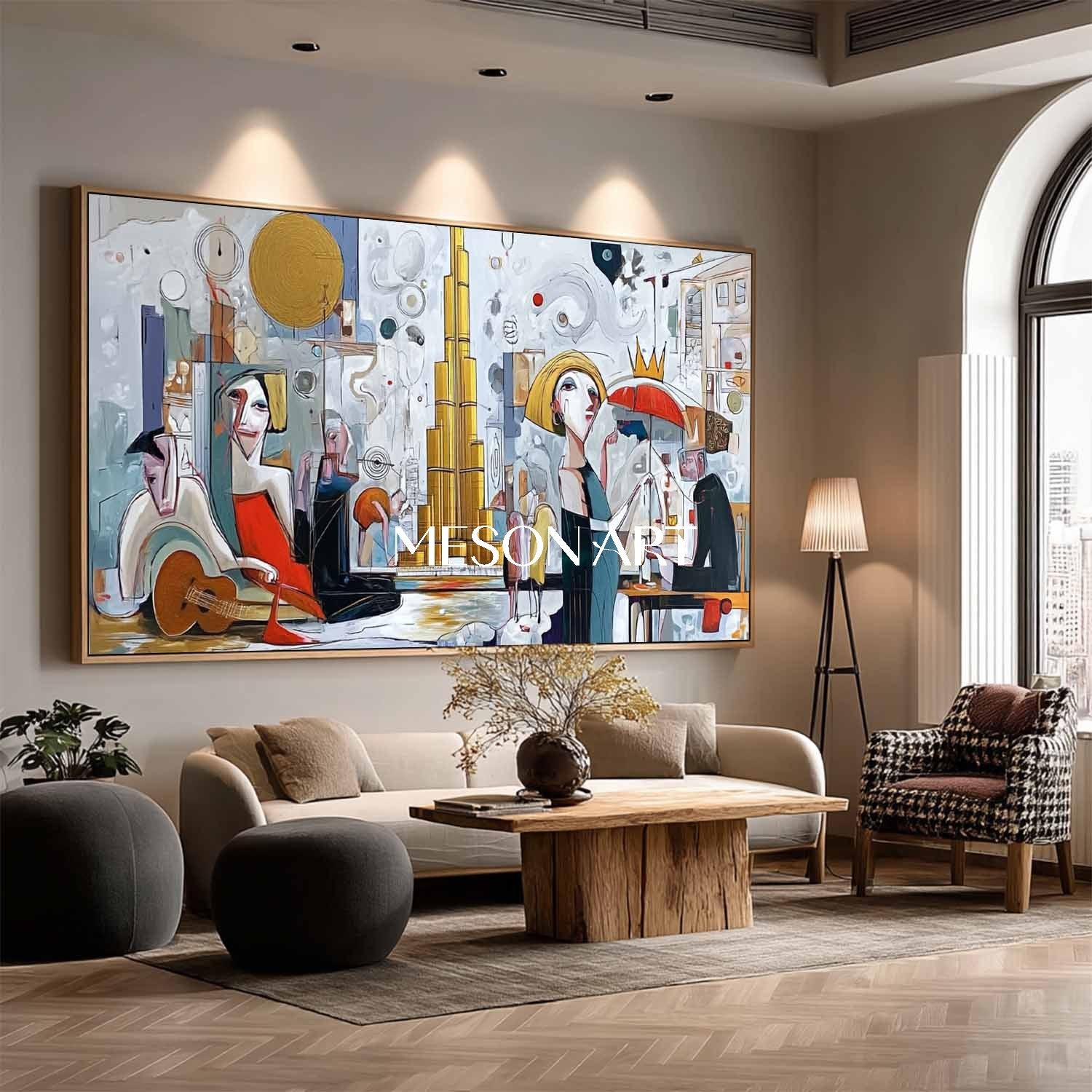 White Abstract Cubism Hand Painted Canvas Large Living Room Wall Decor