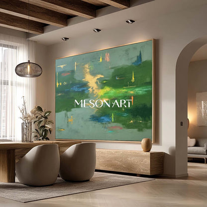 Large Abstract Green Painting Contemporary Colorful Wall Art Entryway
