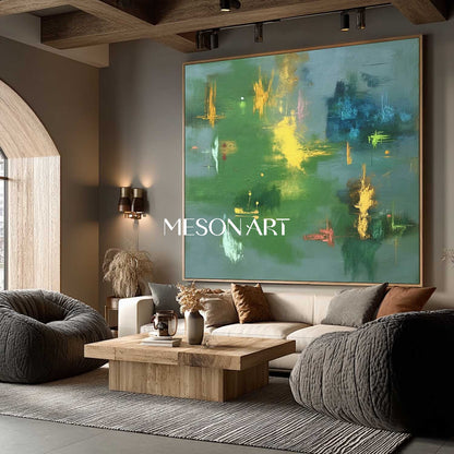 Vibrant Green Forest Painting Large Abstract Nature Art Living Room