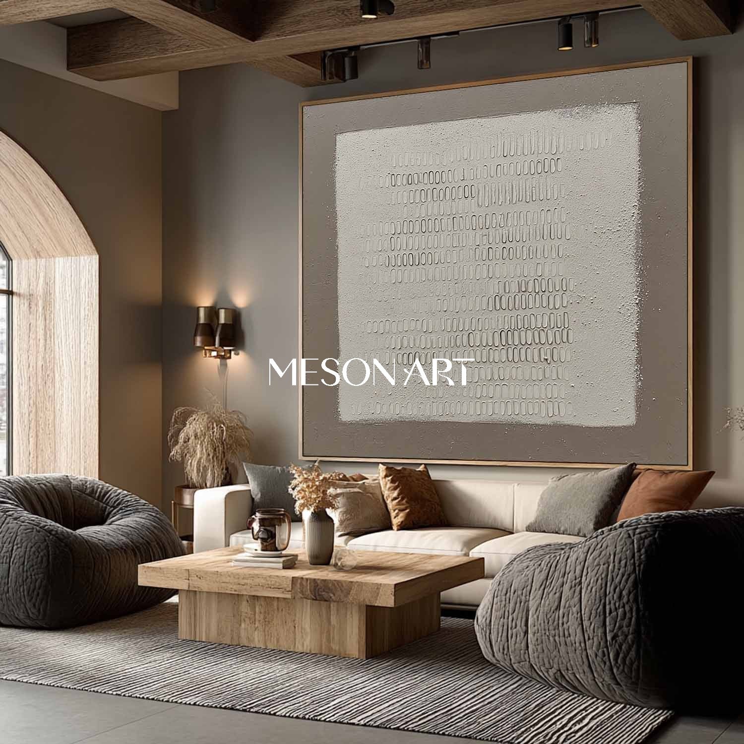 Original Large Wabi-Sabi Plaster Art Gray Handmade Painting Living Room