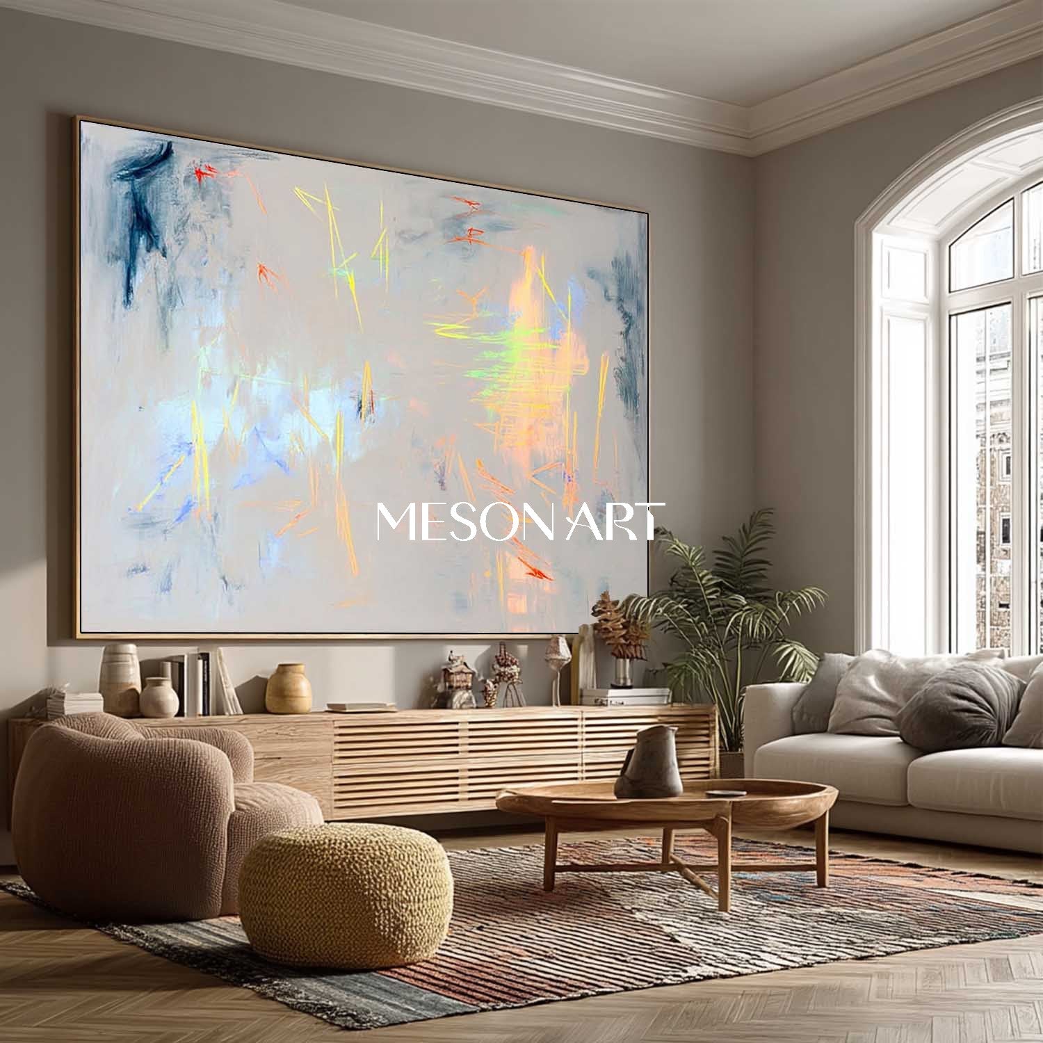 Light Gray Neon Abstract Canvas Modern Wall Art Decor for Bedroom Buy