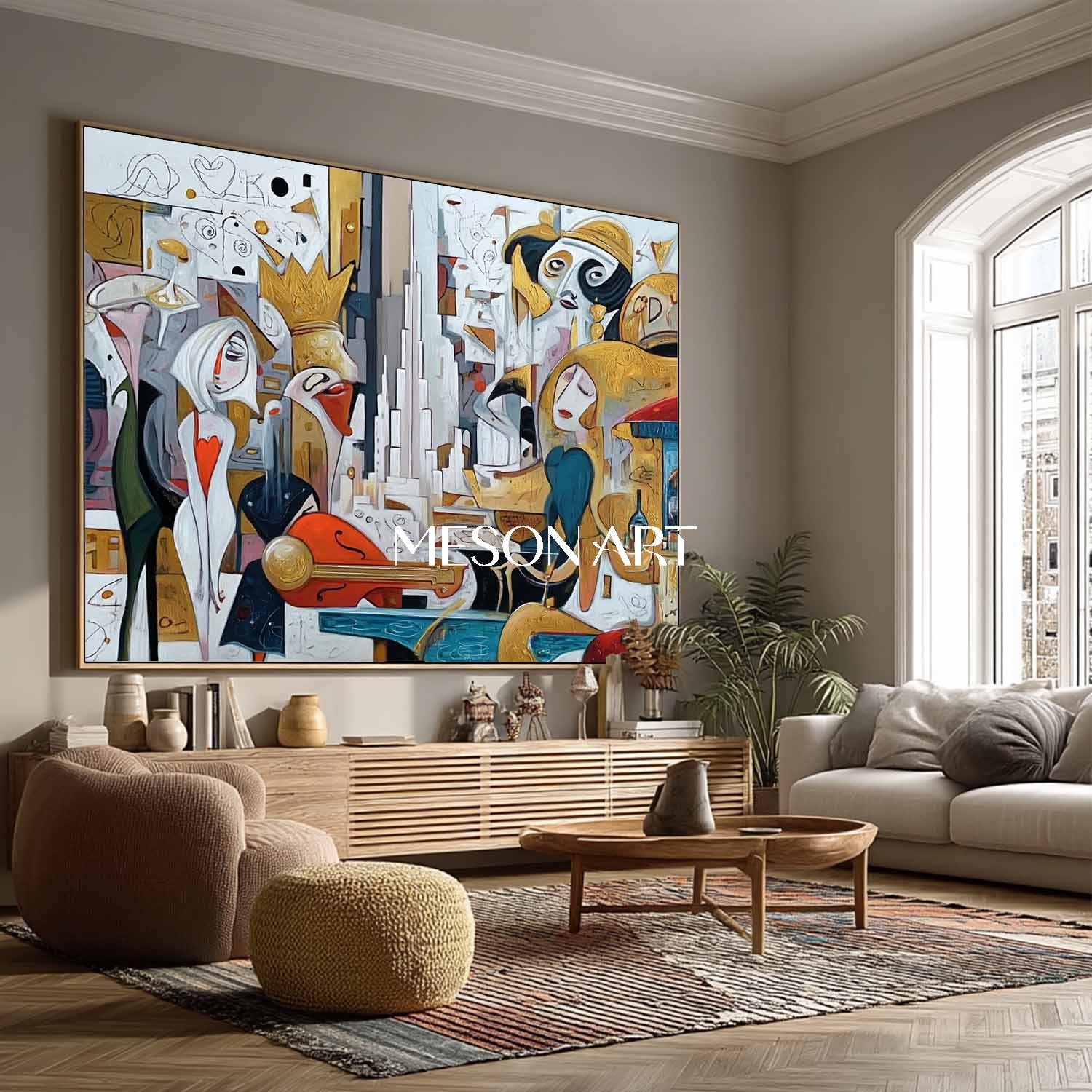Colorful Modern Picasso Inspired Large Cubist Art for Dining Room Shop