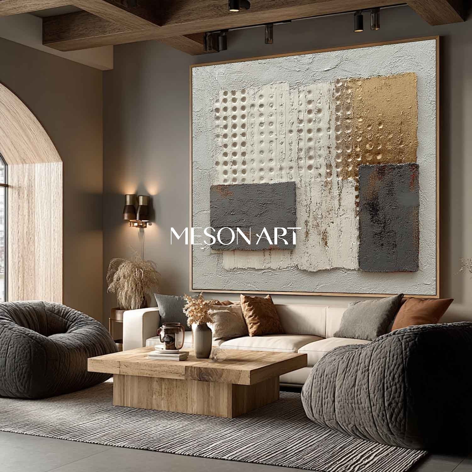 Large Gray Abstract Canvas Modern Textured Wabi-Sabi Wall Art Decor