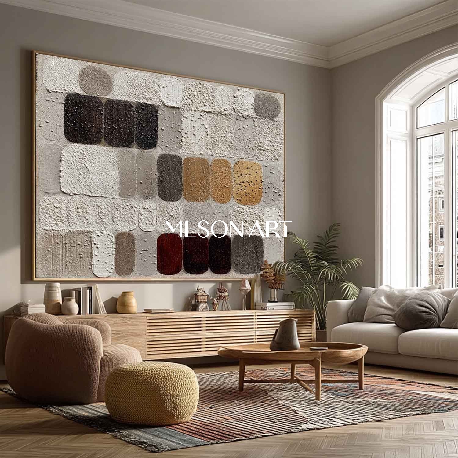 Wabi-Sabi 3D Textured Wall Art Large Gray Plaster Framed Canvas Office