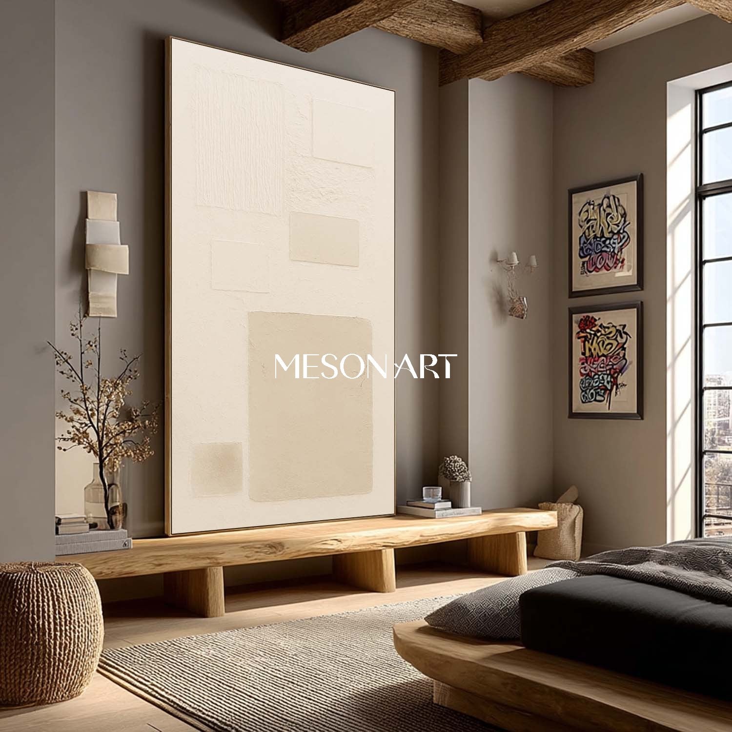 Beige Wabi-Sabi Contemporary Minimalist Textured Canvas Living Room