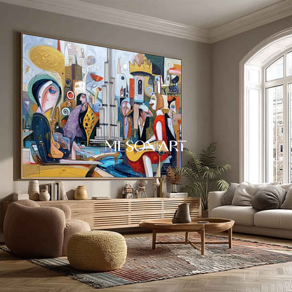 Picasso Style Cubist Figurative Painting Wall Art Decor for Restaurant