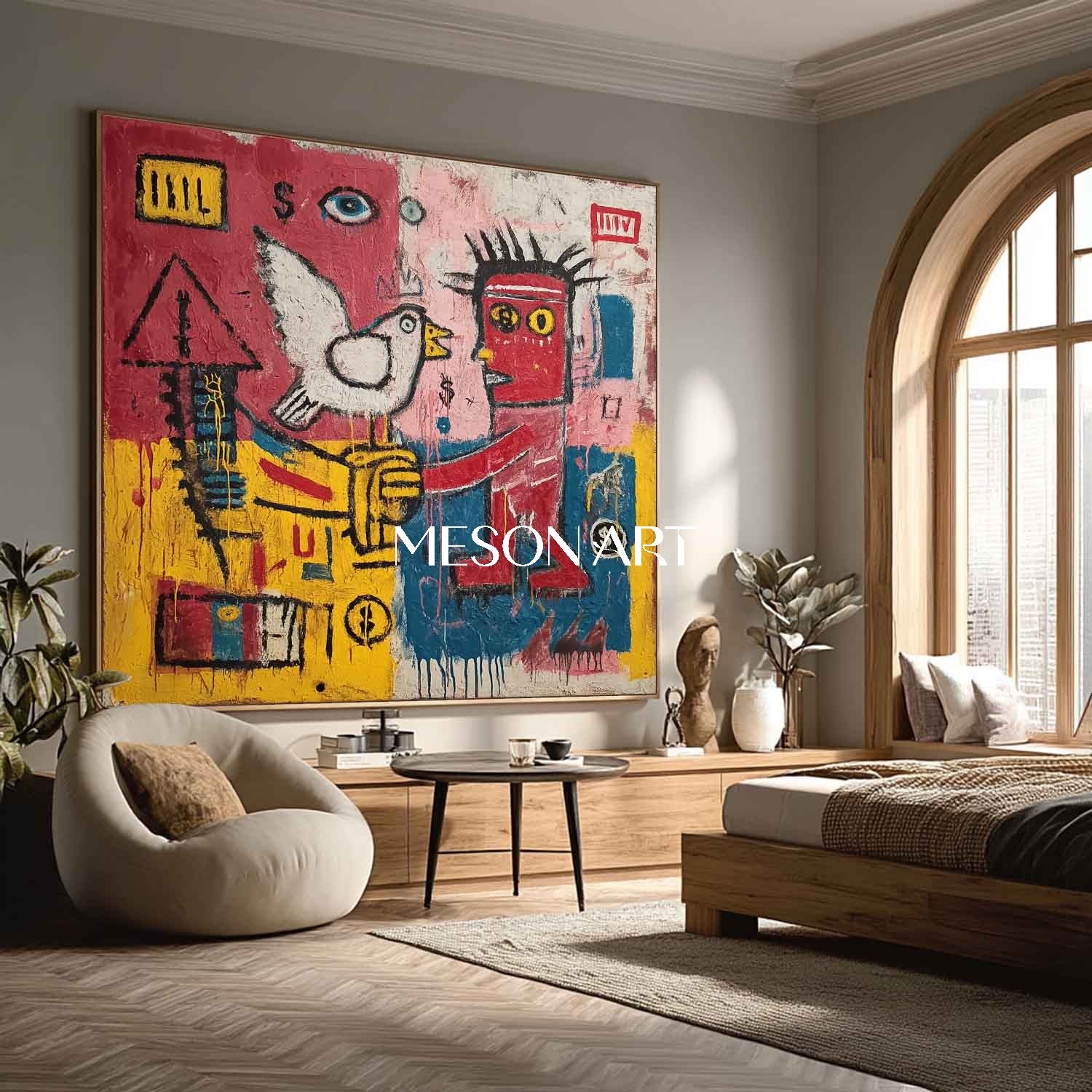Bold Basquiat Style Urban Pop Art Canvas Painting Modern Wall Art Decor