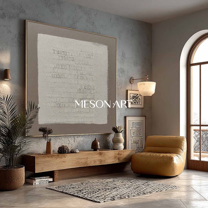 Original Large Wabi-Sabi Plaster Art Gray Handmade Painting Living Room