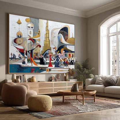 Colorful Cubism Abstract Painting Oversized Horizontal Wall Art