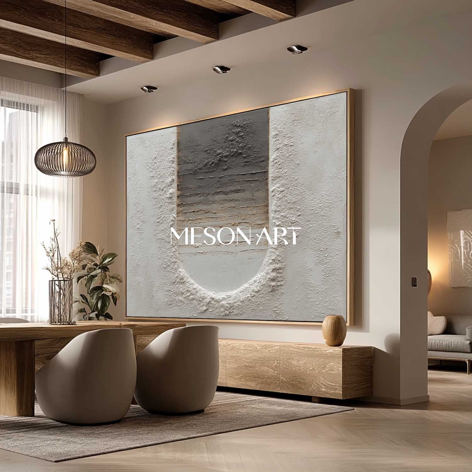 Handmade Modern Canvas Gray Painting Plaster Textured Abstract