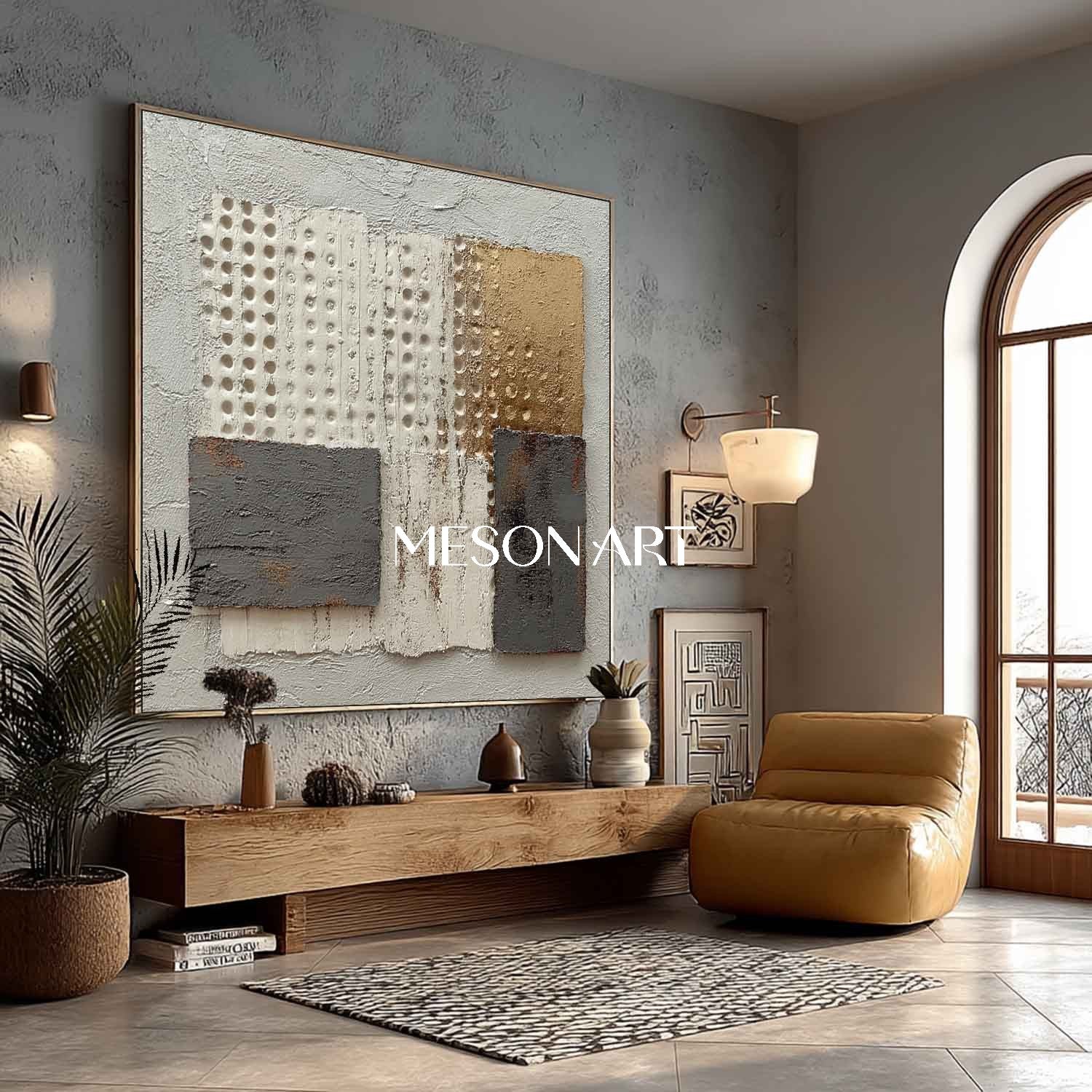 Large Gray Abstract Canvas Modern Textured Wabi-Sabi Wall Art Decor