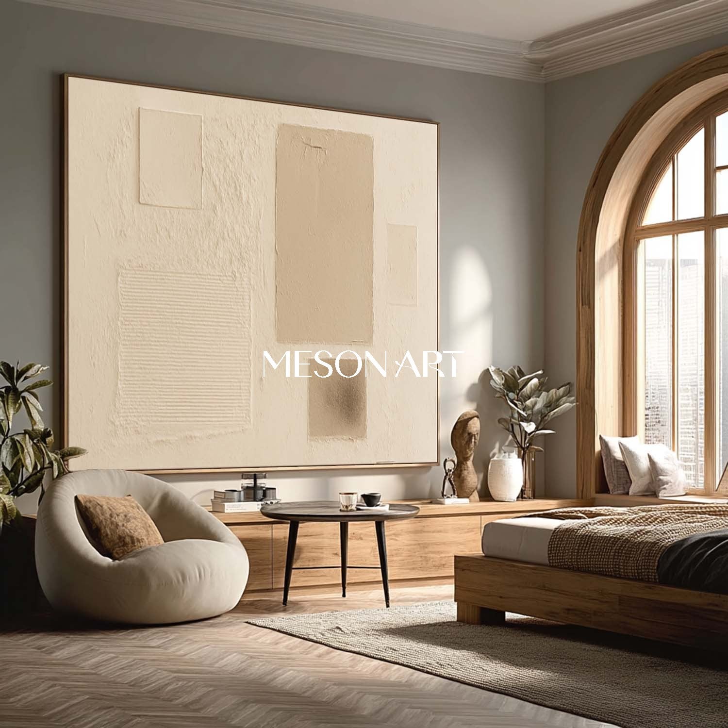 Buy Beige Hand Painted Textured Minimalist Art Entryway Wall Art Decor