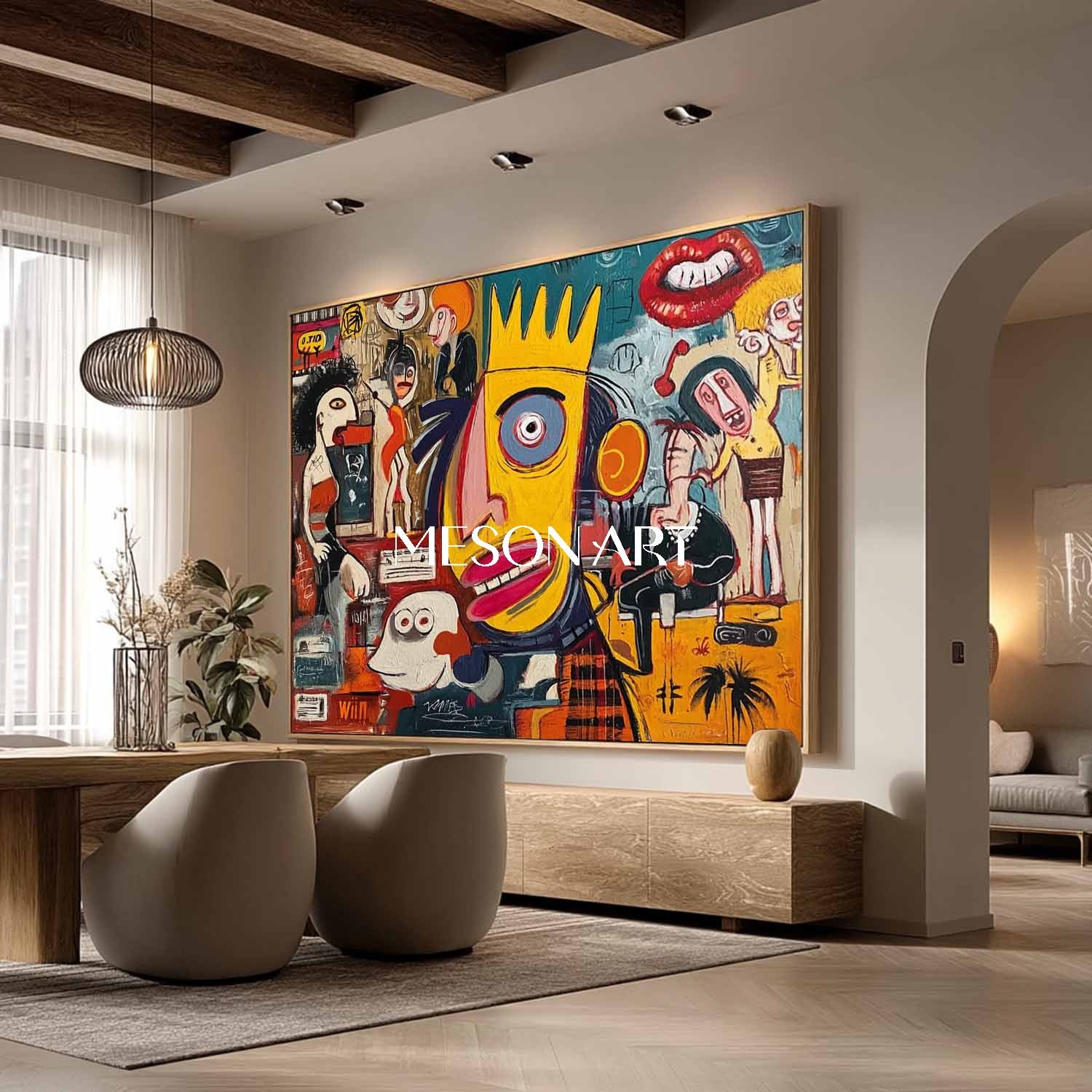 Basquiat Inspired Street Art Large Abstract Pop Canvas Cafe Wall Decor