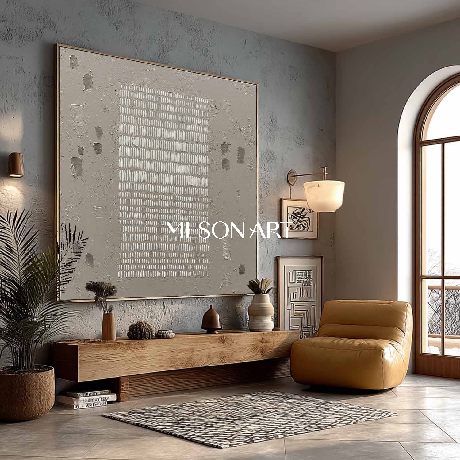 ゴールドフレーム付き3D石膏レリーフ抽象的なテクスチャ油絵 – MesonArt