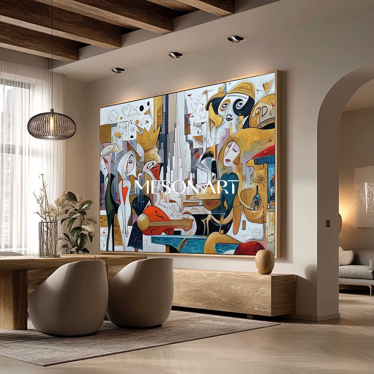 Colorful Modern Picasso Inspired Large Cubist Art for Dining Room Shop