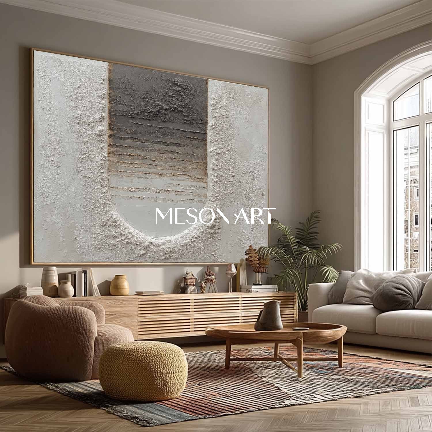 Large Handmade Modern Canvas Gray Plaster Textured Abstract Wall Art