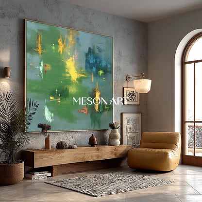 Vibrant Green Forest Painting Large Abstract Nature Art Living Room