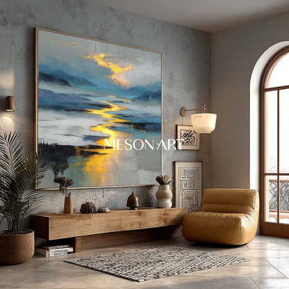 Shop Large Modern Blue Mountain Landscape Canvas Reflection Wall Art