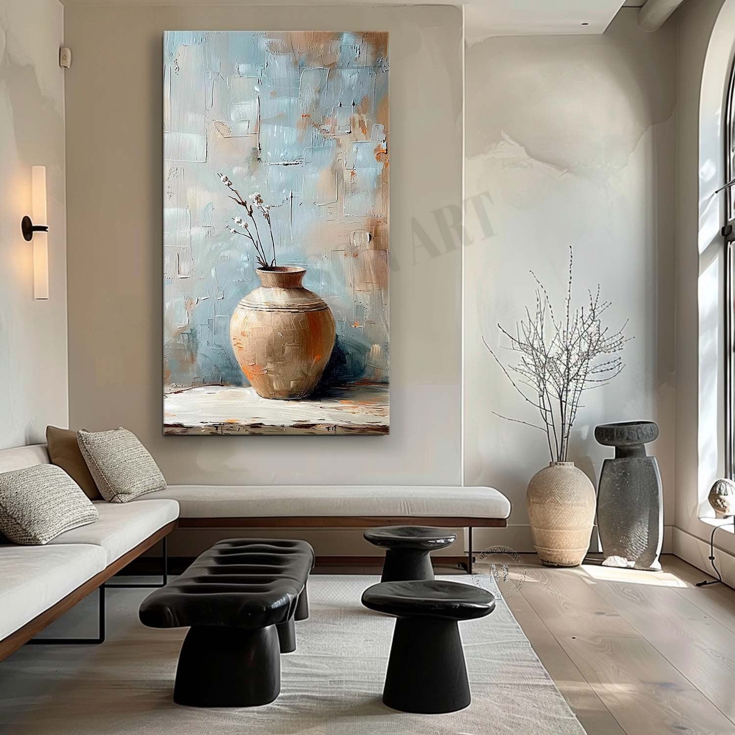 Large Clay Jar Vase Canvas Art for Sale Clay Jar Vase Artwork Earthy Clay Jar Still Life Painting