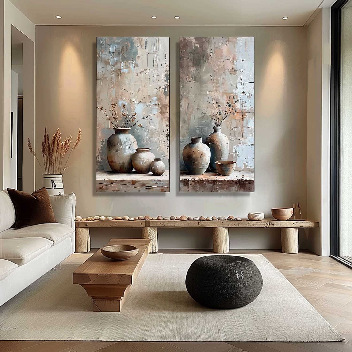 Set of 2 Large Clay Jar Vase Canvas Art for Sale Clay Jar Vase Artwork Clay Jar Still Life Painting