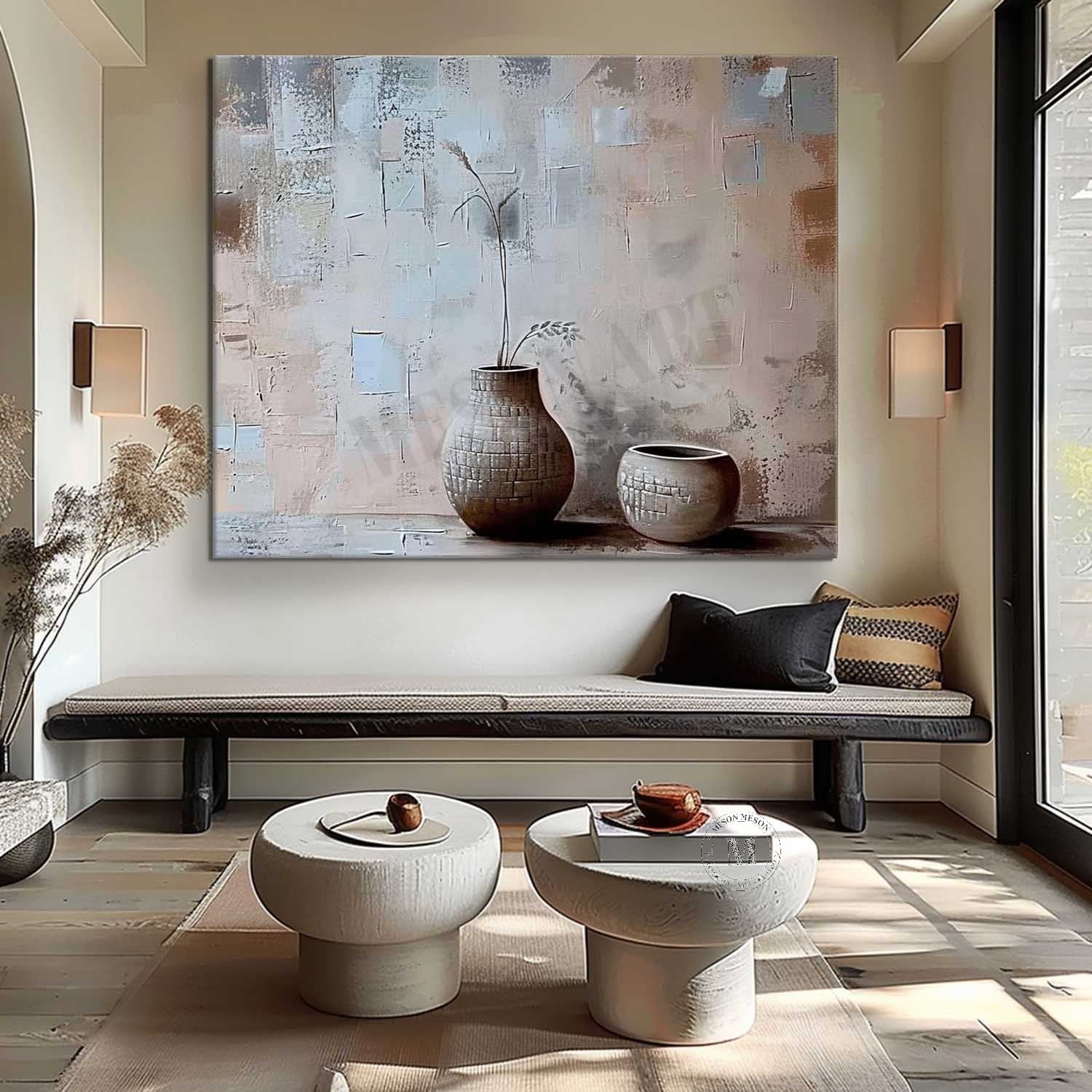 Large Ceramic Vase Art Ceramic Vase Still Life Paintings for Sale Grey Vase Canvas Wall Art Decor
