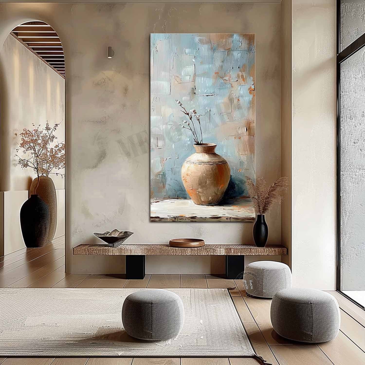 Large Clay Jar Vase Canvas Art for Sale Clay Jar Vase Artwork Earthy Clay Jar Still Life Painting