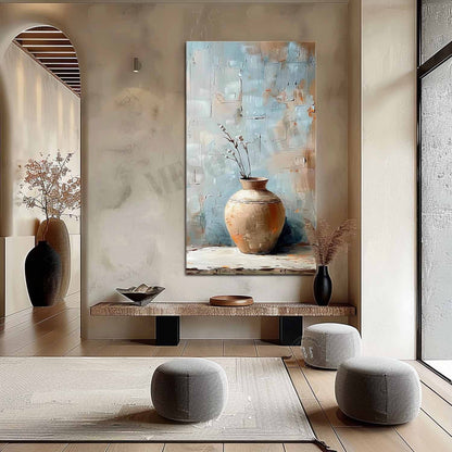 Large Clay Jar Vase Canvas Art for Sale Clay Jar Vase Artwork Earthy Clay Jar Still Life Painting