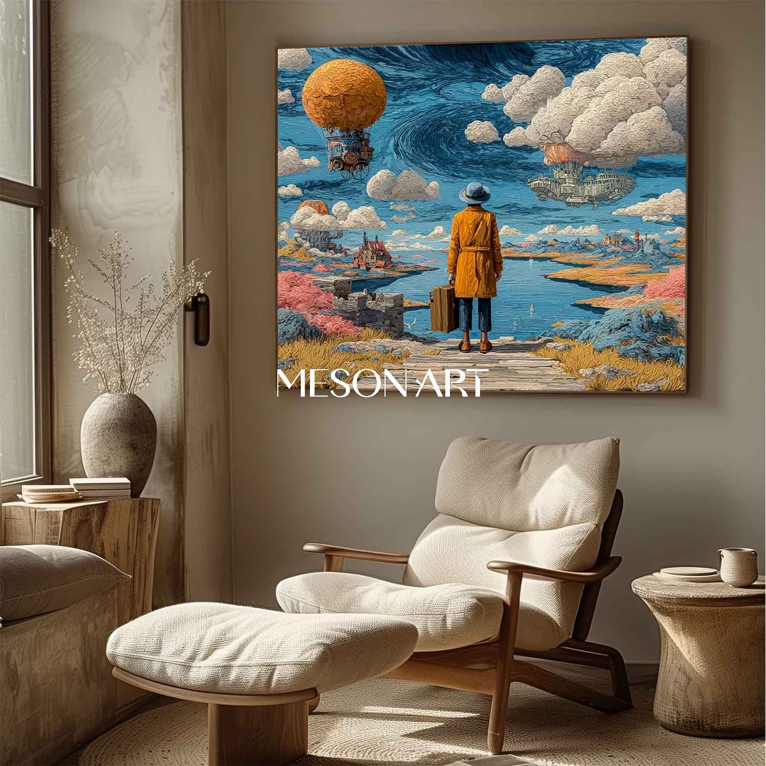 インテリア　アート　絵画　A4 　作家作品 ボイジャーの地平線シュールなアート手作り絵画リビングルームの壁の