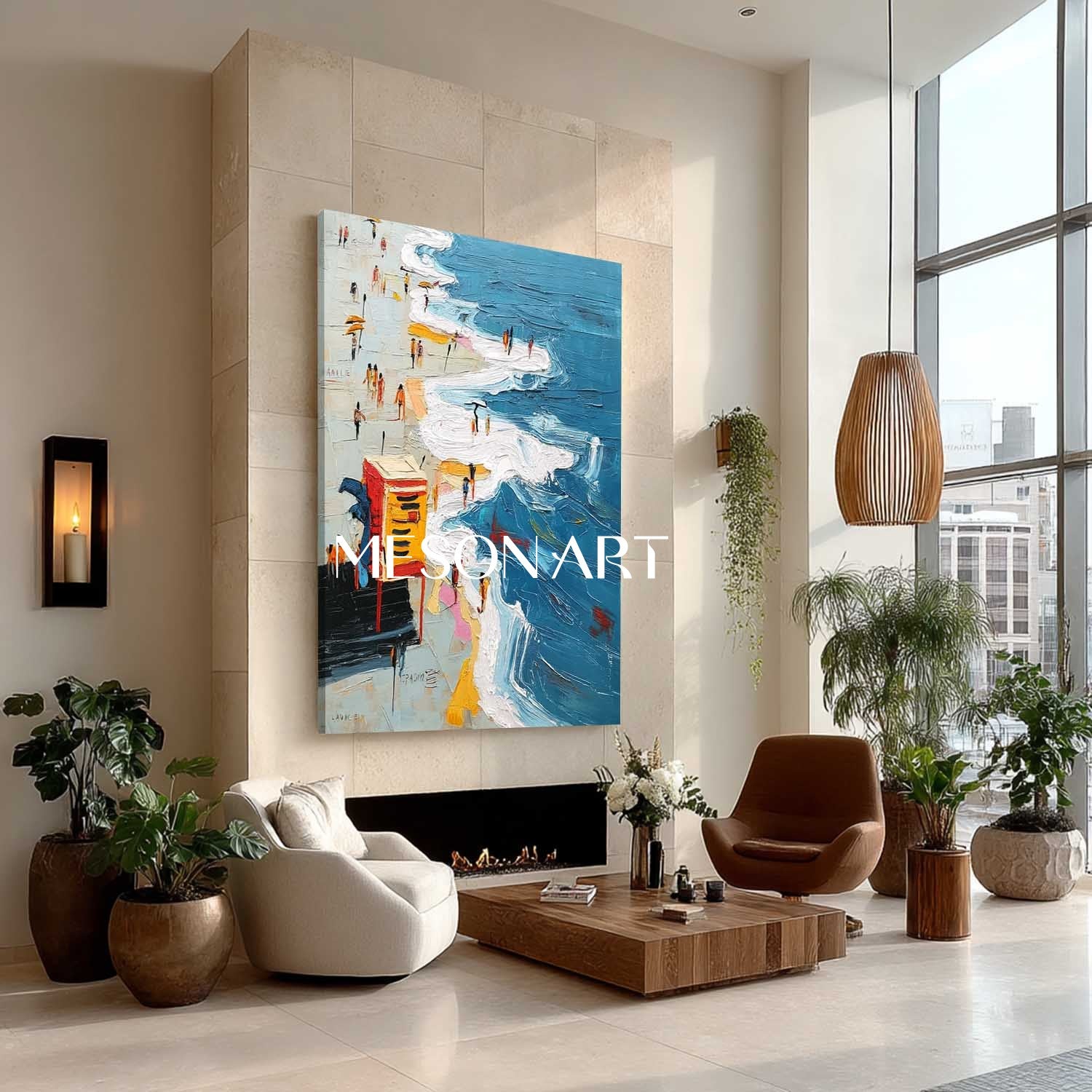 Large ocean waves beach abstract texture canvas painting sea beach wall art decoration
