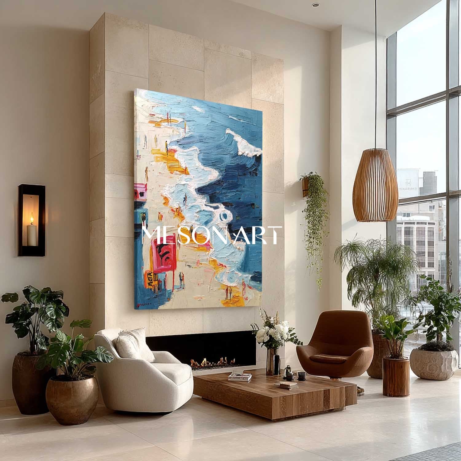 Large 3D Sea Beach Wall Decor Painting Ocean Waves Beach Abstract Texture Canvas Art for Sale